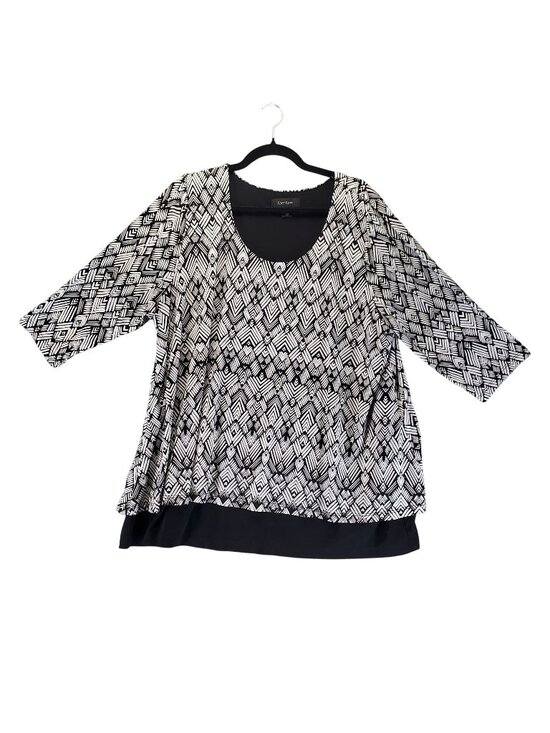 Karen Kane Tops - Karen Kane Top Womens 2X Black White Geometric 3/4 Sleeve Tunic Blouse